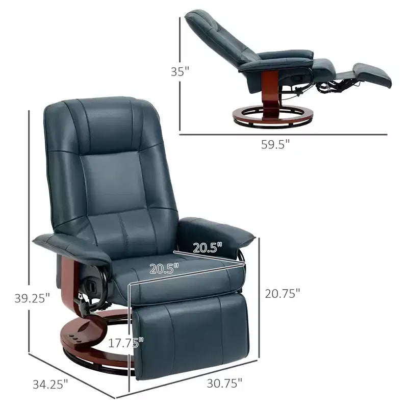 Faux Leather Manual Recliner, Adjustable Swivel Lounge Chair with Footrest, Armrest and Wrapped Wood Base for Living Room