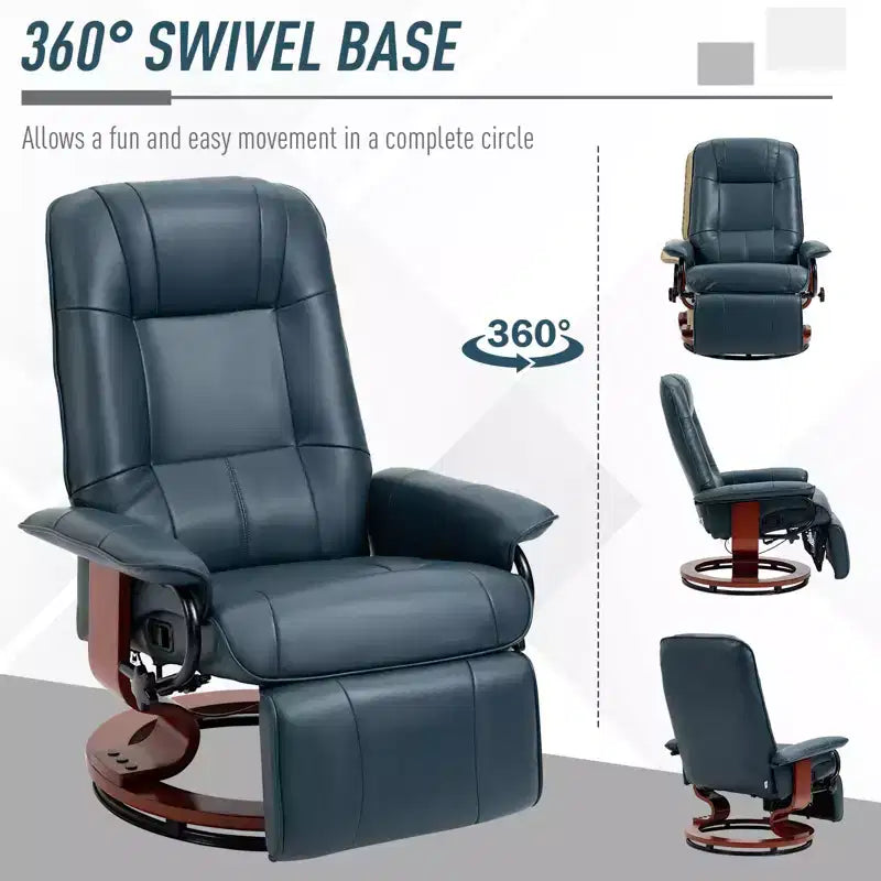 Faux Leather Manual Recliner, Adjustable Swivel Lounge Chair with Footrest, Armrest and Wrapped Wood Base for Living Room