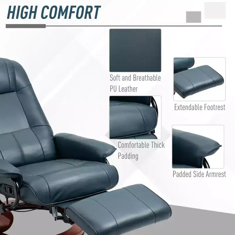 Faux Leather Manual Recliner, Adjustable Swivel Lounge Chair with Footrest, Armrest and Wrapped Wood Base for Living Room