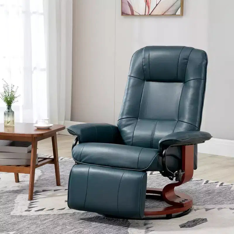 Faux Leather Manual Recliner, Adjustable Swivel Lounge Chair with Footrest, Armrest and Wrapped Wood Base for Living Room