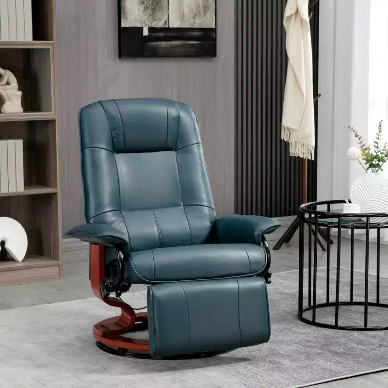 Faux Leather Manual Recliner, Adjustable Swivel Lounge Chair with Footrest, Armrest and Wrapped Wood Base for Living Room