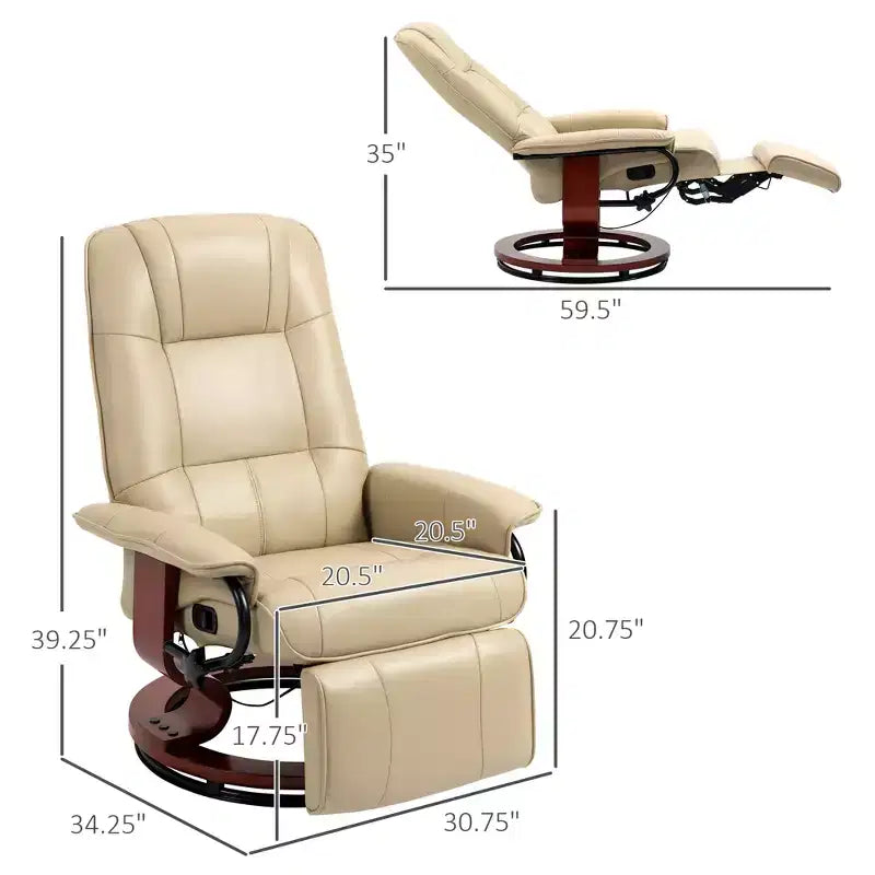 Faux Leather Manual Recliner, Adjustable Swivel Lounge Chair with Footrest, Armrest and Wrapped Wood Base for Living Room