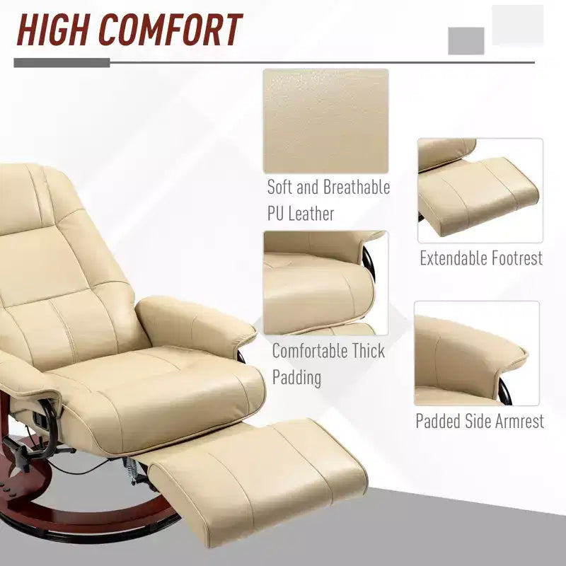 Faux Leather Manual Recliner, Adjustable Swivel Lounge Chair with Footrest, Armrest and Wrapped Wood Base for Living Room
