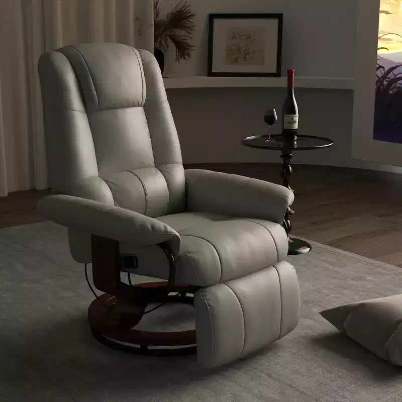 Faux Leather Manual Recliner, Adjustable Swivel Lounge Chair with Footrest, Armrest and Wrapped Wood Base for Living Room