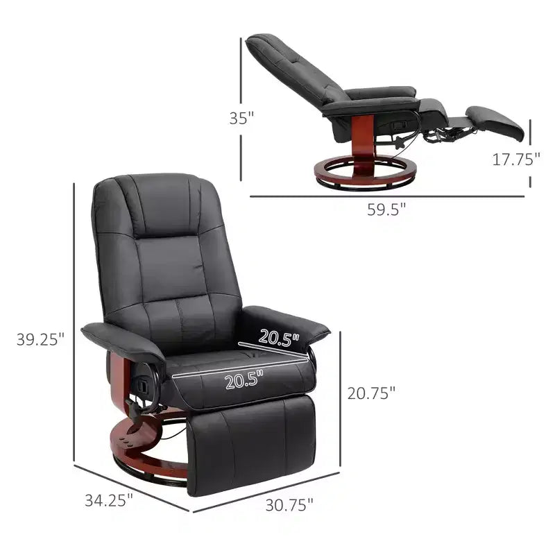 Faux Leather Manual Recliner, Adjustable Swivel Lounge Chair with Footrest, Armrest and Wrapped Wood Base for Living Room