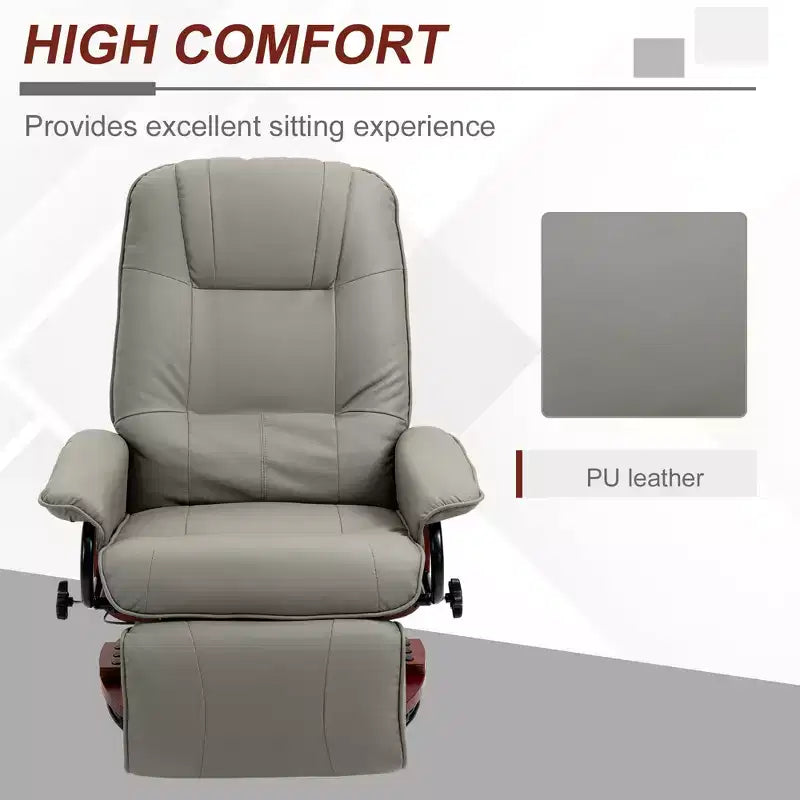 Faux Leather Manual Recliner, Adjustable Swivel Lounge Chair with Footrest, Armrest and Wrapped Wood Base for Living Room