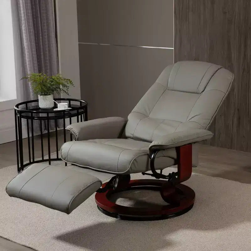 Faux Leather Manual Recliner, Adjustable Swivel Lounge Chair with Footrest, Armrest and Wrapped Wood Base for Living Room