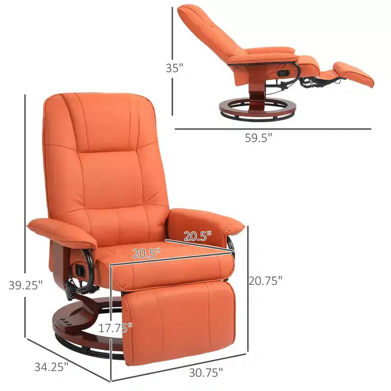 Faux Leather Manual Recliner, Adjustable Swivel Lounge Chair with Footrest, Armrest and Wrapped Wood Base for Living Room