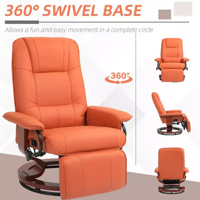 Faux Leather Manual Recliner, Adjustable Swivel Lounge Chair with Footrest, Armrest and Wrapped Wood Base for Living Room