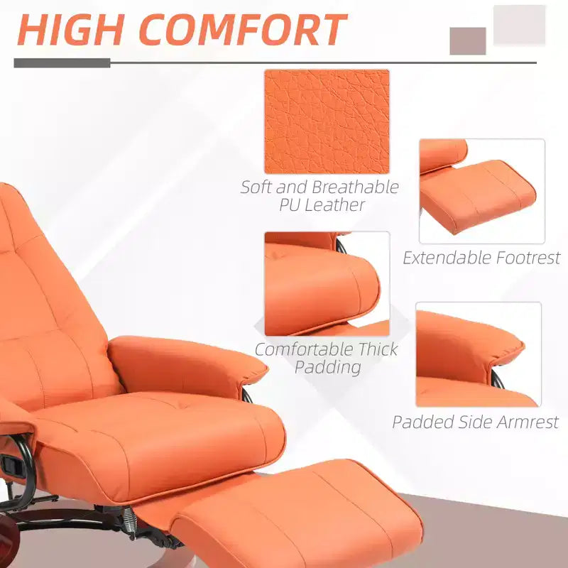 Faux Leather Manual Recliner, Adjustable Swivel Lounge Chair with Footrest, Armrest and Wrapped Wood Base for Living Room