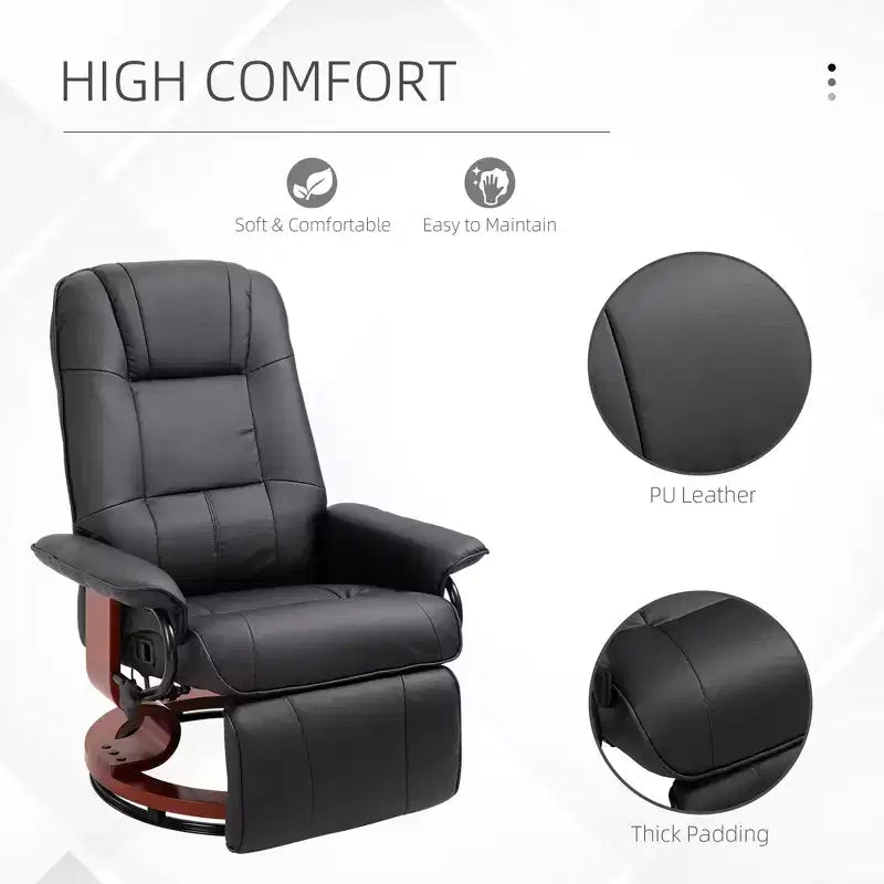 Faux Leather Manual Recliner, Adjustable Swivel Lounge Chair with Footrest, Armrest and Wrapped Wood Base for Living Room