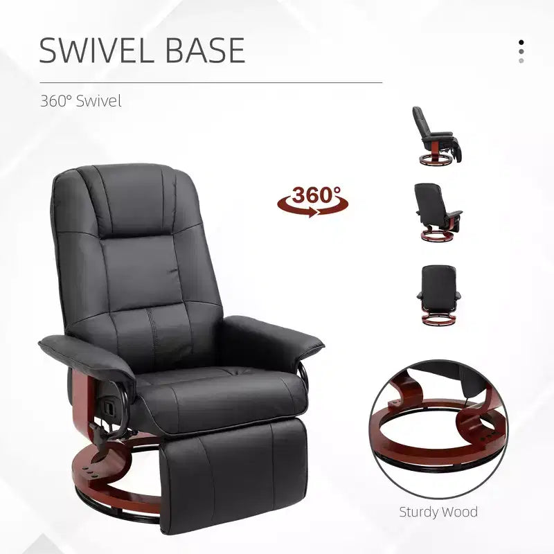 Faux Leather Manual Recliner, Adjustable Swivel Lounge Chair with Footrest, Armrest and Wrapped Wood Base for Living Room