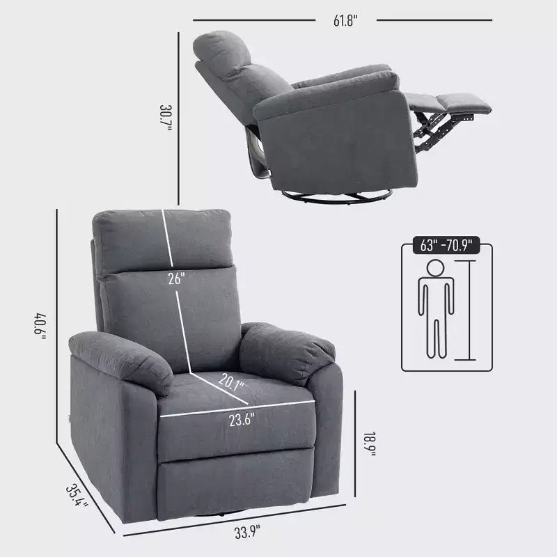Recliner Chair, Wide Swivel Rocker Chair, Overstuffed Single Sofa with Pocket Spring, Footrest, Quick Assembly