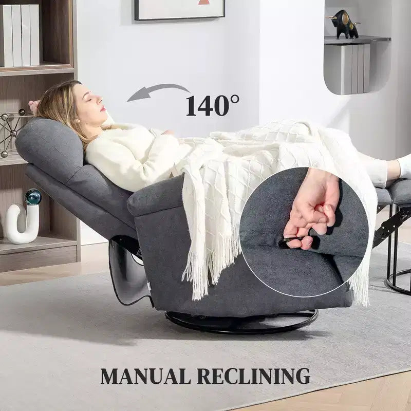 Recliner Chair, Wide Swivel Rocker Chair, Overstuffed Single Sofa with Pocket Spring, Footrest, Quick Assembly