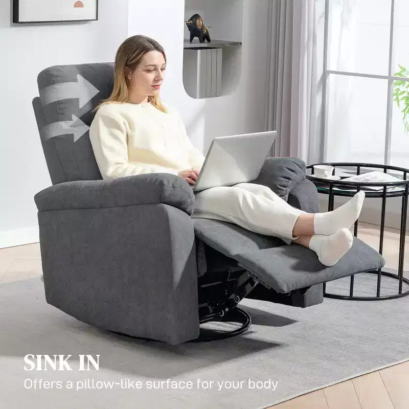 Recliner Chair, Wide Swivel Rocker Chair, Overstuffed Single Sofa with Pocket Spring, Footrest, Quick Assembly
