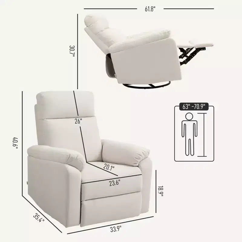 Recliner Chair, Wide Swivel Rocker Chair, Overstuffed Single Sofa with Pocket Spring, Footrest, Quick Assembly