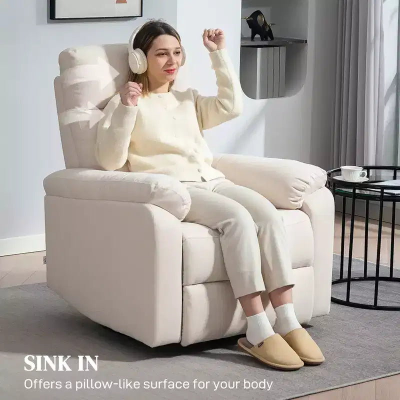 Recliner Chair, Wide Swivel Rocker Chair, Overstuffed Single Sofa with Pocket Spring, Footrest, Quick Assembly