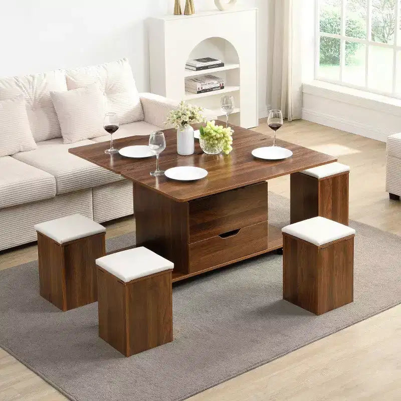 Table basse relevable moderne avec rangement, table centrale mobile pour petits salons ou appartements