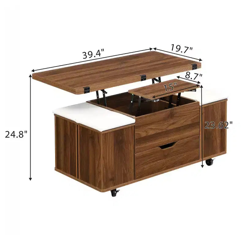 Table basse relevable moderne avec rangement, table centrale mobile pour petits salons ou appartements