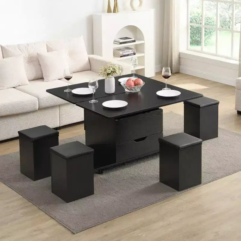 Table basse relevable moderne avec rangement, table centrale mobile pour petits salons ou appartements