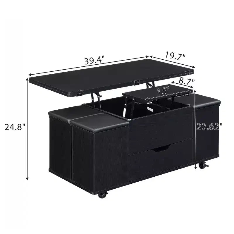 Table basse relevable moderne avec rangement, table centrale mobile pour petits salons ou appartements