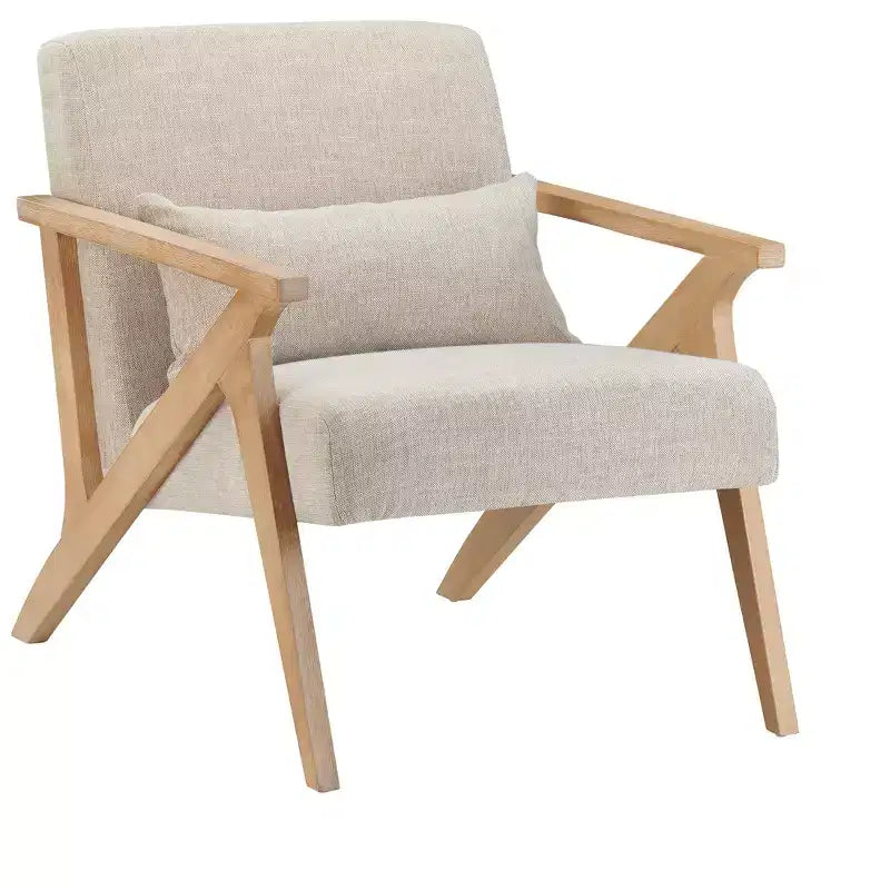 Crestview Collection White Upholstered Accent Arm Chair with Brown Wooden Frame
