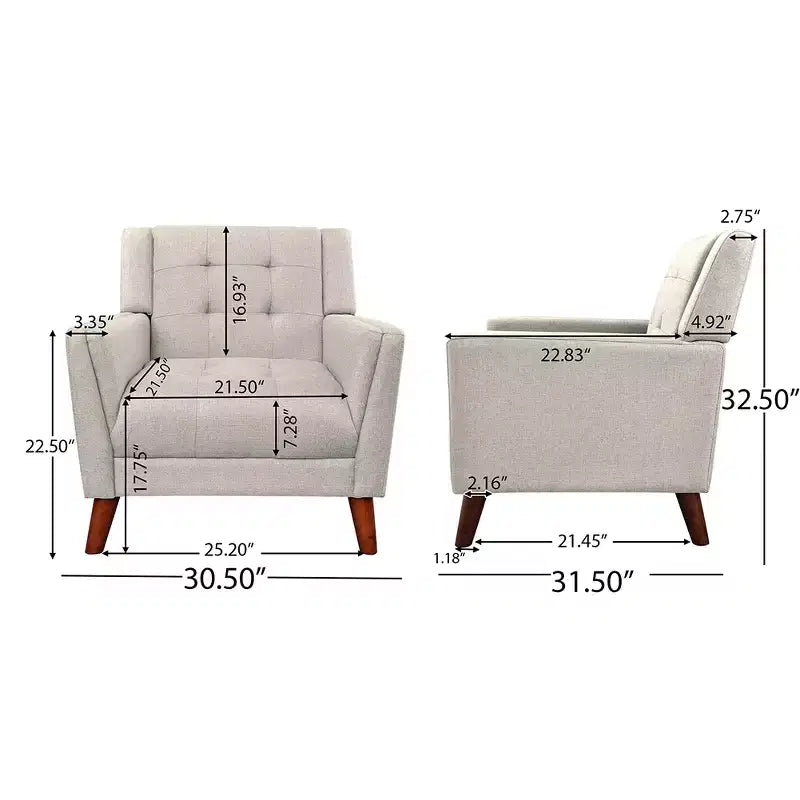 Modern Armchair, Accent Chair For Living Room, Button Tufted Upholstered Armchair With Wooden Tapered Legs Comfy Bedroom Reading Sofa Chairs,Beige
