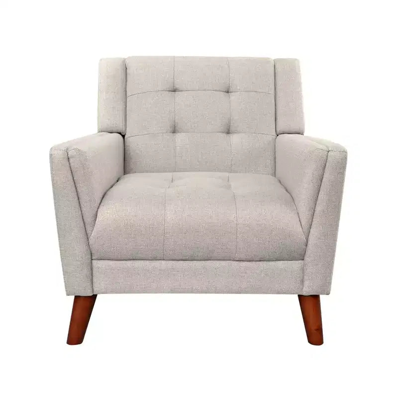 Modern Armchair, Accent Chair For Living Room, Button Tufted Upholstered Armchair With Wooden Tapered Legs Comfy Bedroom Reading Sofa Chairs,Beige