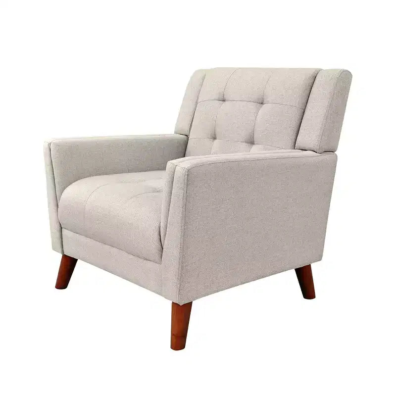 Modern Armchair, Accent Chair For Living Room, Button Tufted Upholstered Armchair With Wooden Tapered Legs Comfy Bedroom Reading Sofa Chairs,Beige