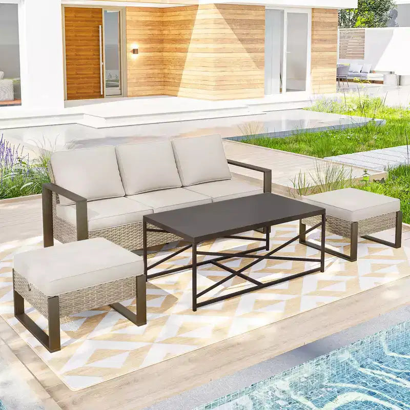 UPTIOT 4-Piece Outdoor Patio Conversation Set