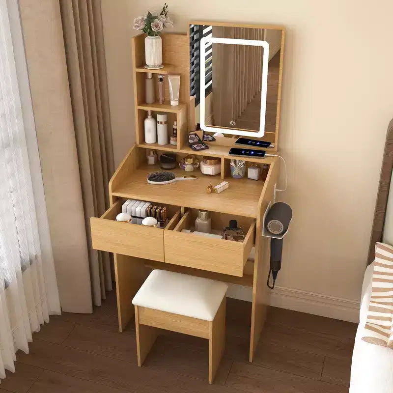 Coiffeuse moderne avec miroir éclairé par LED et rangements