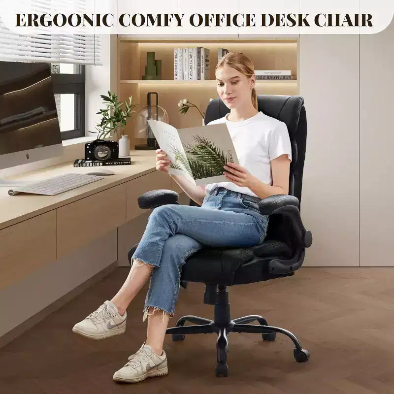 Fauteuil de bureau ergonomique pour la maison, chaise de direction à dossier haut, repose-pieds rétractable et siège large, chaise d'ordinateur pivotante robuste