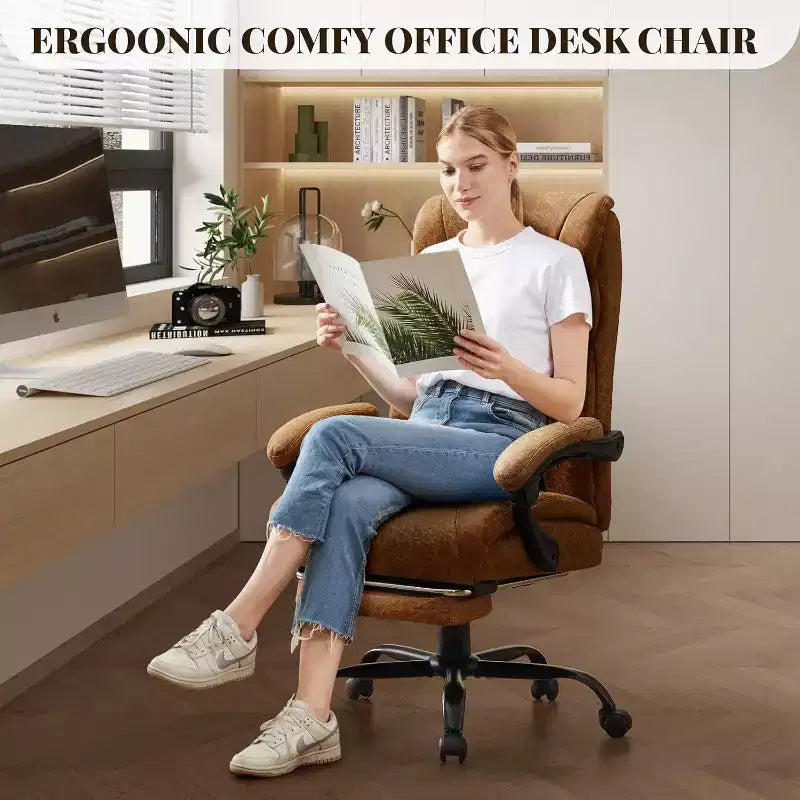 Fauteuil de bureau ergonomique pour la maison, chaise de direction à dossier haut, repose-pieds rétractable et siège large, chaise d'ordinateur pivotante robuste