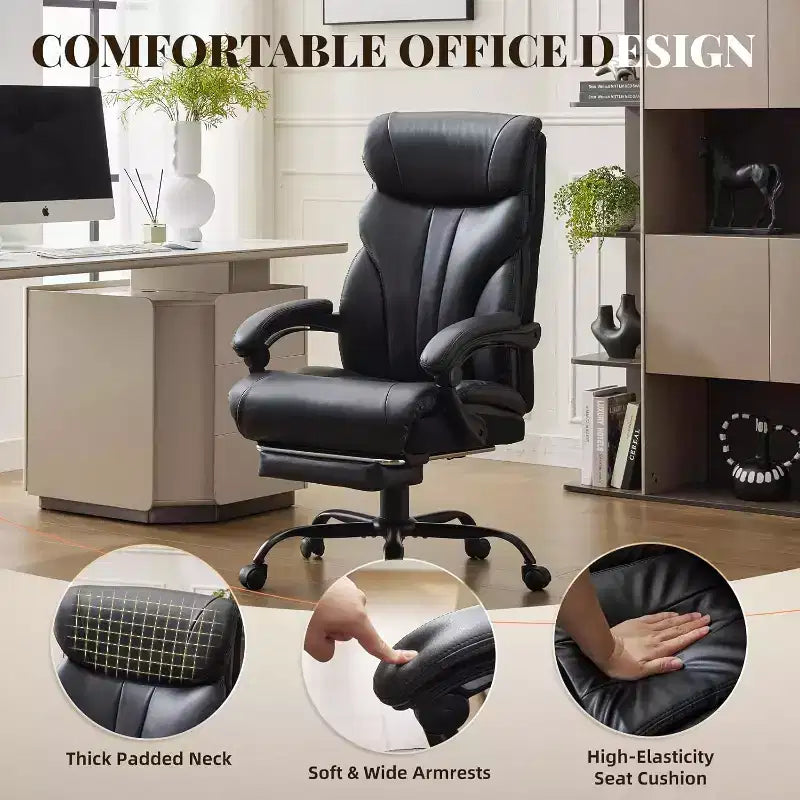 Fauteuil de bureau ergonomique pour la maison, chaise de direction à dossier haut, repose-pieds rétractable et siège large, chaise d'ordinateur pivotante robuste