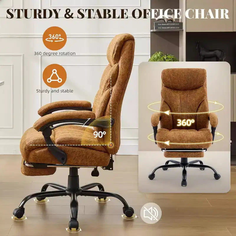 Fauteuil de bureau ergonomique pour la maison, chaise de direction à dossier haut, repose-pieds rétractable et siège large, chaise d'ordinateur pivotante robuste