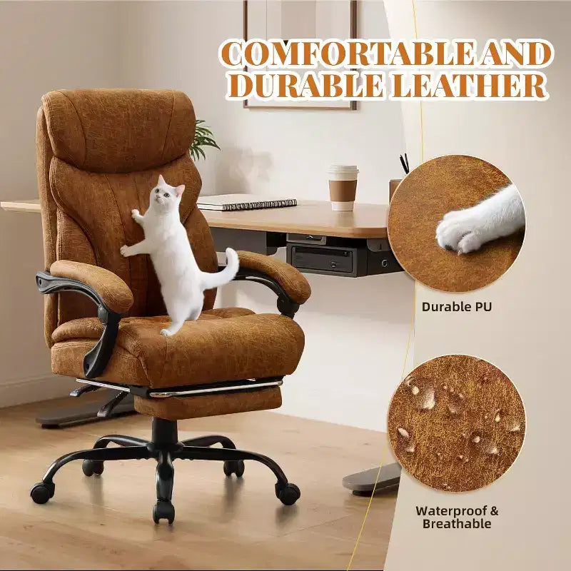 Fauteuil de bureau ergonomique pour la maison, chaise de direction à dossier haut, repose-pieds rétractable et siège large, chaise d'ordinateur pivotante robuste
