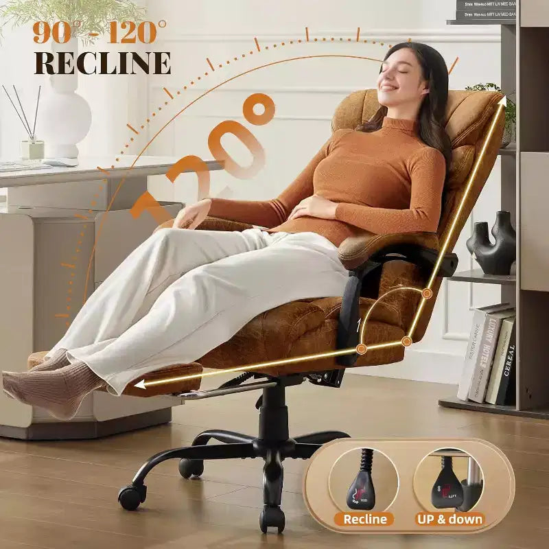 Fauteuil de bureau ergonomique pour la maison, chaise de direction à dossier haut, repose-pieds rétractable et siège large, chaise d'ordinateur pivotante robuste