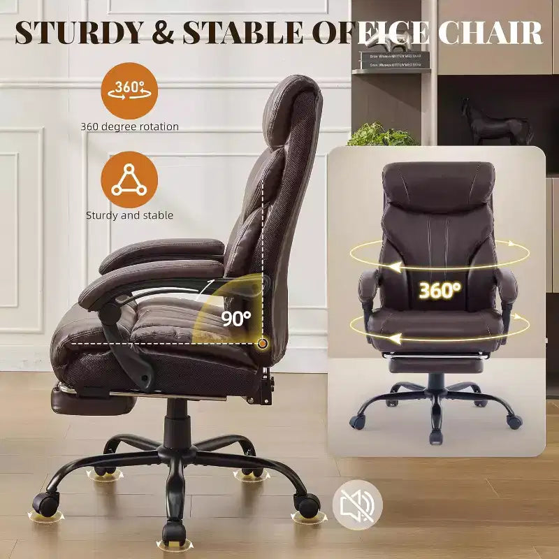 Fauteuil de bureau ergonomique pour la maison, chaise de direction à dossier haut, repose-pieds rétractable et siège large, chaise d'ordinateur pivotante robuste