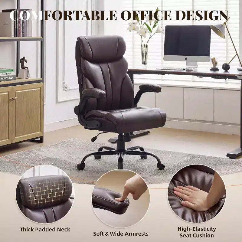 Fauteuil de bureau ergonomique pour la maison, chaise de direction à dossier haut, repose-pieds rétractable et siège large, chaise d'ordinateur pivotante robuste