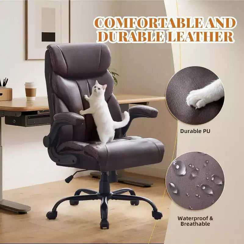 Fauteuil de bureau ergonomique pour la maison, chaise de direction à dossier haut, repose-pieds rétractable et siège large, chaise d'ordinateur pivotante robuste