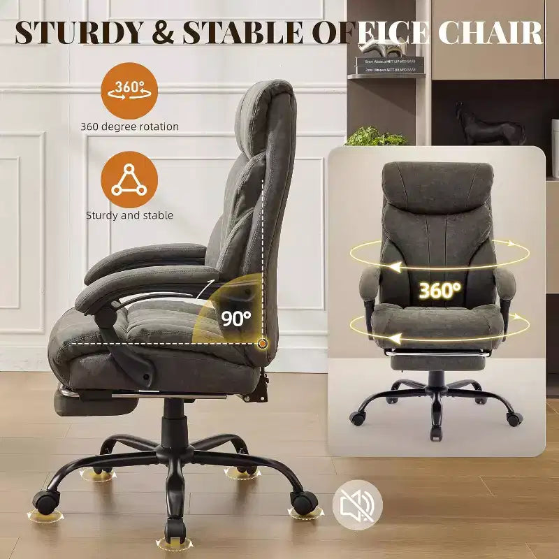 Fauteuil de bureau ergonomique pour la maison, chaise de direction à dossier haut, repose-pieds rétractable et siège large, chaise d'ordinateur pivotante robuste