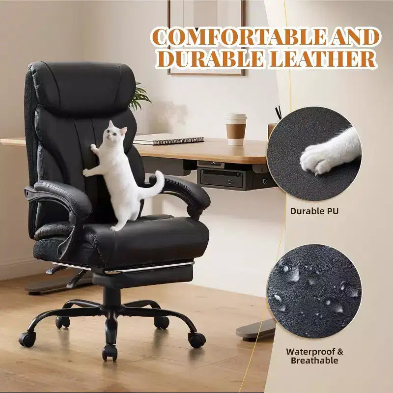 Fauteuil de bureau ergonomique pour la maison, chaise de direction à dossier haut, repose-pieds rétractable et siège large, chaise d'ordinateur pivotante robuste