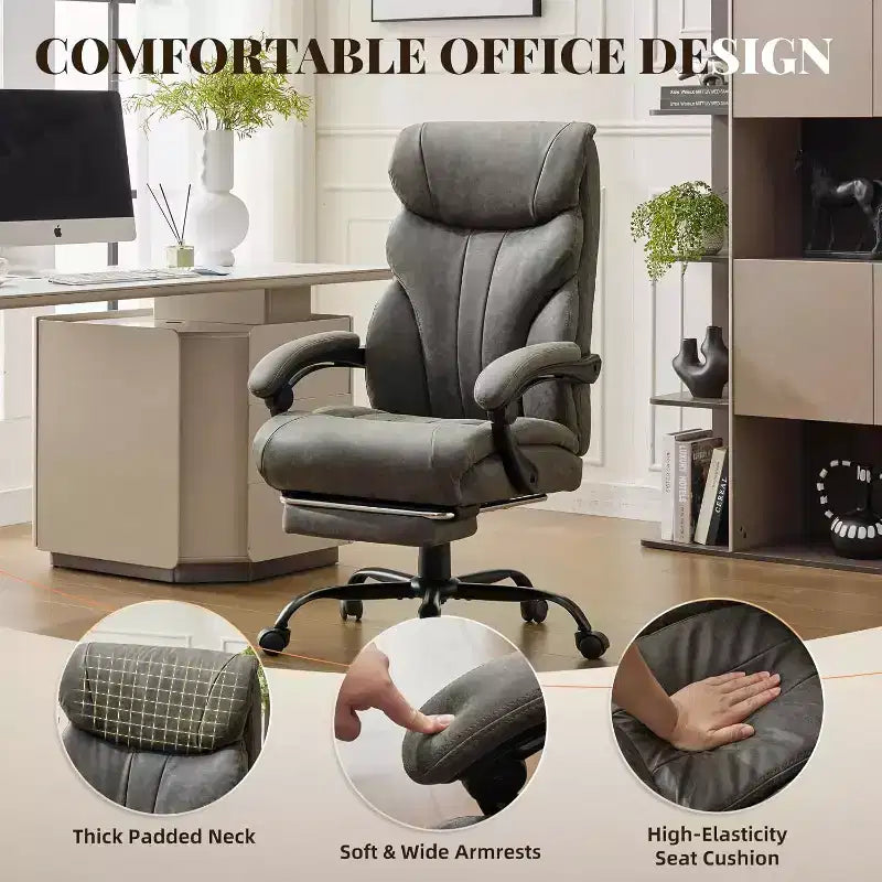 Fauteuil de bureau ergonomique pour la maison, chaise de direction à dossier haut, repose-pieds rétractable et siège large, chaise d'ordinateur pivotante robuste