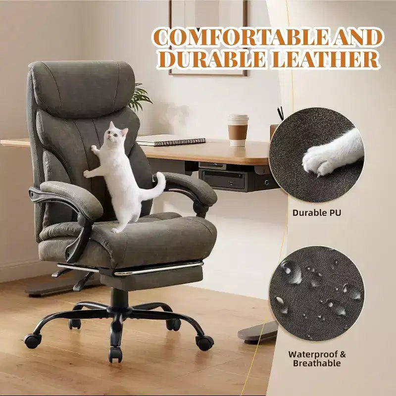 Fauteuil de bureau ergonomique pour la maison, chaise de direction à dossier haut, repose-pieds rétractable et siège large, chaise d'ordinateur pivotante robuste