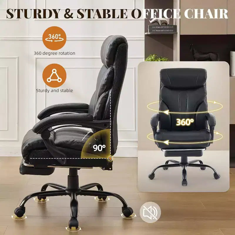 Fauteuil de bureau ergonomique pour la maison, chaise de direction à dossier haut, repose-pieds rétractable et siège large, chaise d'ordinateur pivotante robuste