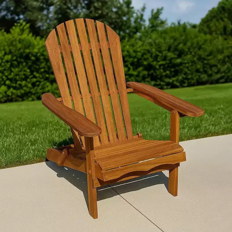 Royal Hampton Outdoor Adirondack Chair, Slatted Back, Natural Brown Wood
