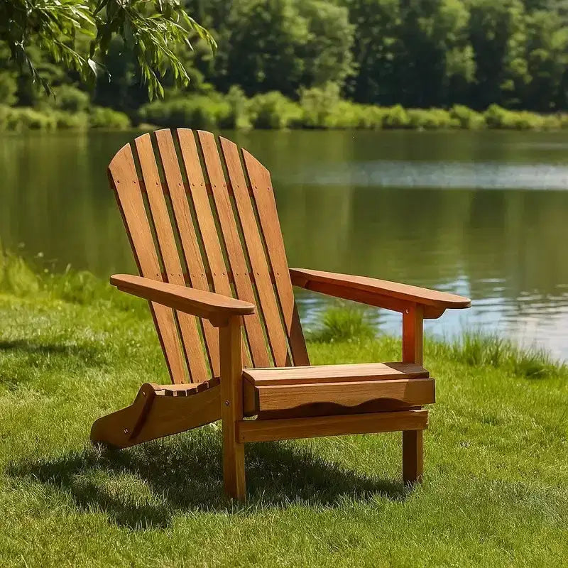Royal Hampton Outdoor Adirondack Chair, Slatted Back, Natural Brown Wood