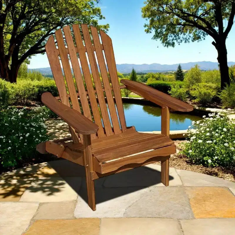 Royal Hampton Outdoor Adirondack Chair, Slatted Back, Natural Brown Wood