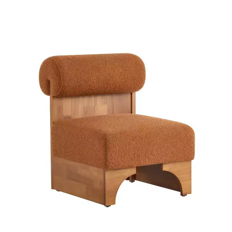 Fauteuil d'appoint Homy Casa avec dossier roulé et piètement en bois massif, revêtement en tissu bouclette
