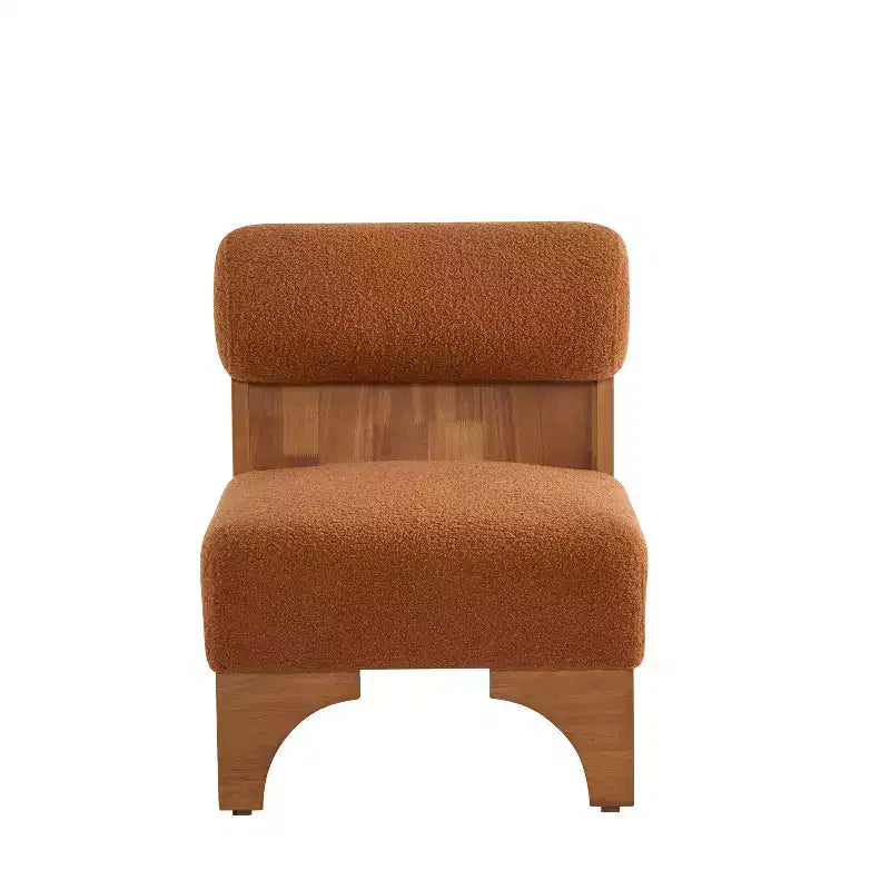 Fauteuil d'appoint Homy Casa avec dossier roulé et piètement en bois massif, revêtement en tissu bouclette
